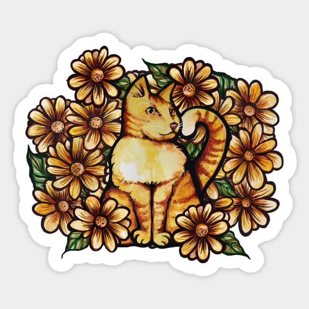 Summer Daisies Orange Cat Sticker by bubbsnugg